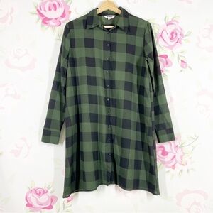 BB Dakota Plaid Print Button Down Olive Green Black Shirt Dress S